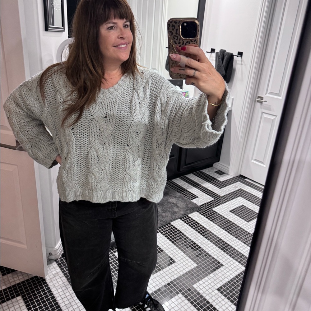 Amenah Light Gray Cable Knit Sweater | Laguna Beach Boutique